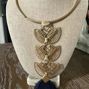 Stella & Dot Gold Necklace with Navy Tassel